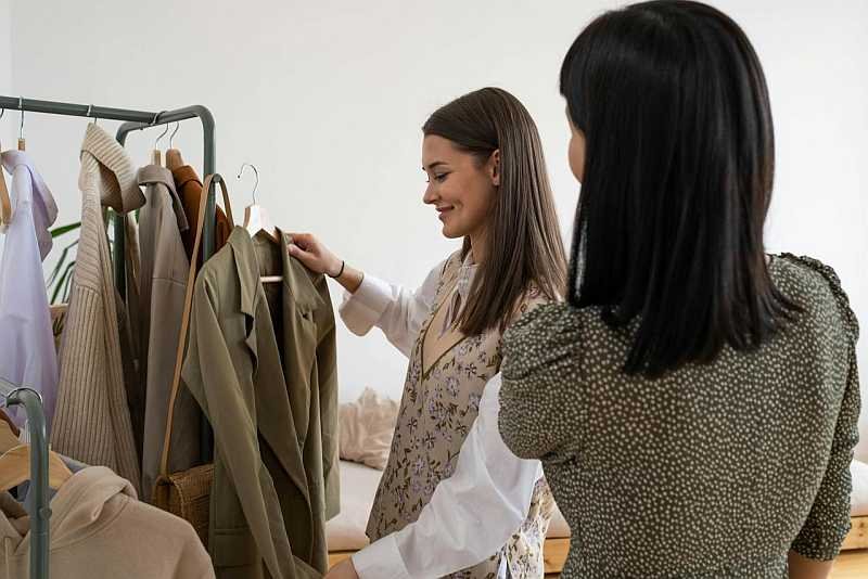 Women eco-friendly fashion shopping in store